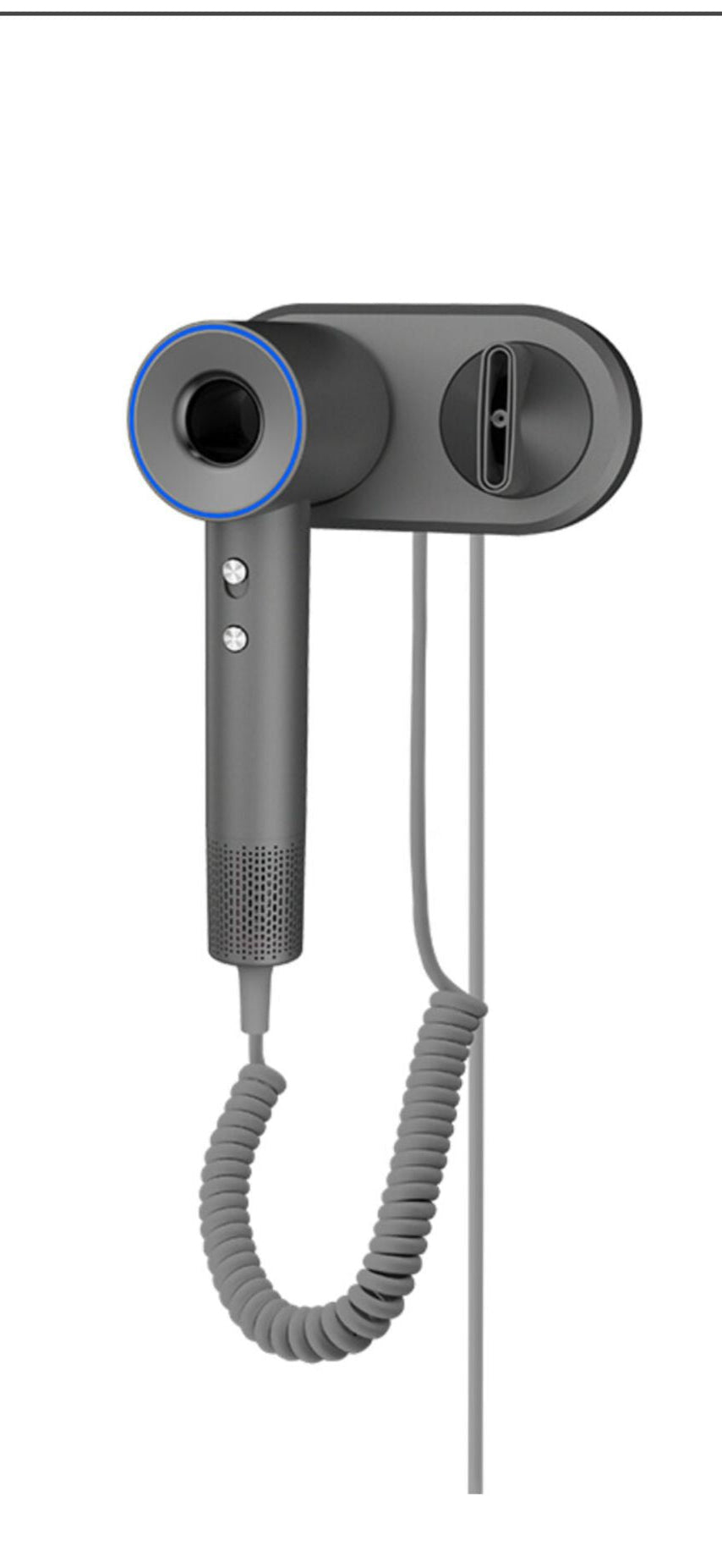 Asciugacapelli da parete grigio1600w Dotato di beccuccio magnetico, supporto incluso per montaggio a parete, 2 velocita, 3 livelli di calore con led, certificazione CE, misure cm L.13xh.7P.27