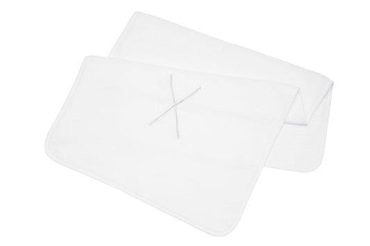 Telo SPA bianco con foro ricamato altezza viso 130x250 - 380 g/m² 100% spugna e microvelour con profilo, molto resistente, asciugatura breve